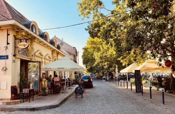 A cobbled street in Zemun, Belgrade, near the river.